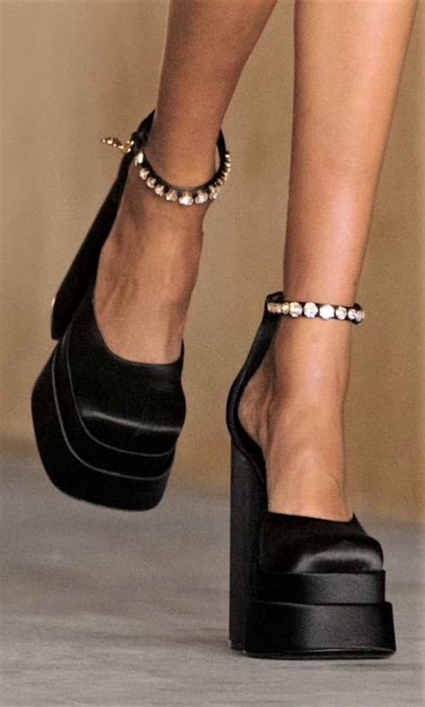 versace white shoes|Versace chunky heels.